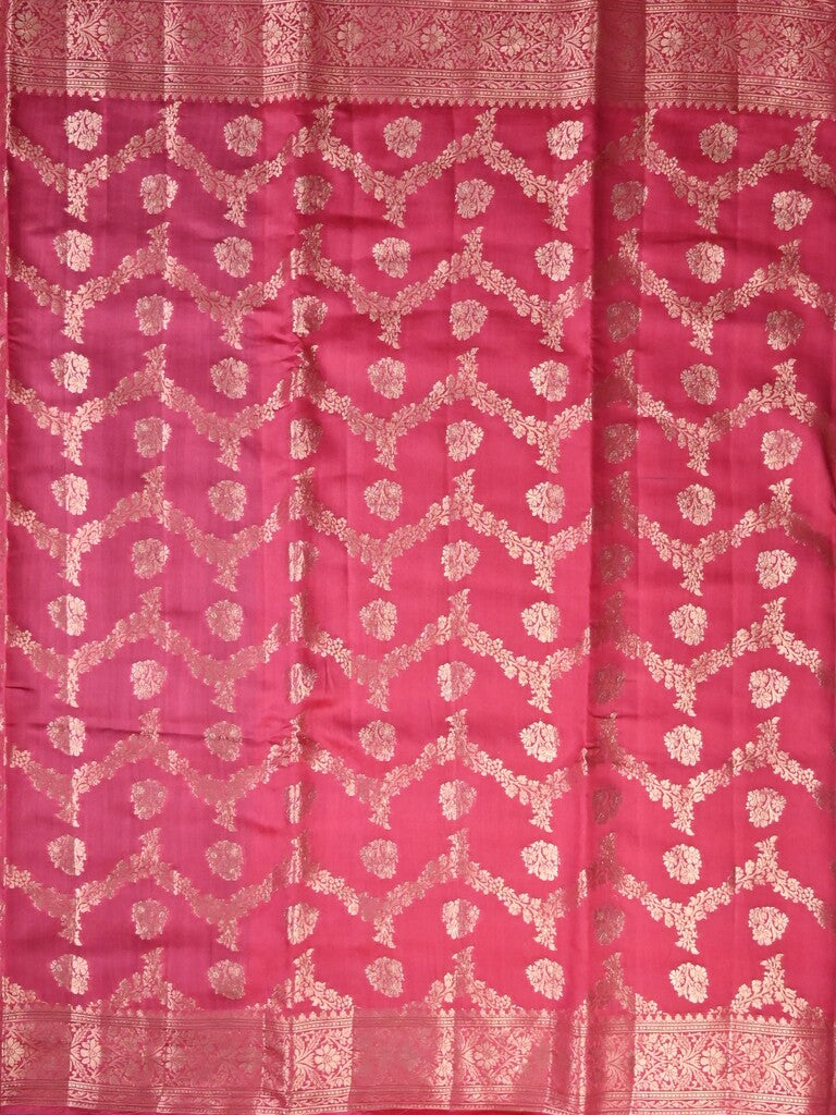 Raw mango pattu saree pink color allover zari weaves & zari border with zari pallu and plain blouse