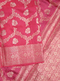 Raw mango pattu saree pink color allover zari weaves & zari border with zari pallu and plain blouse