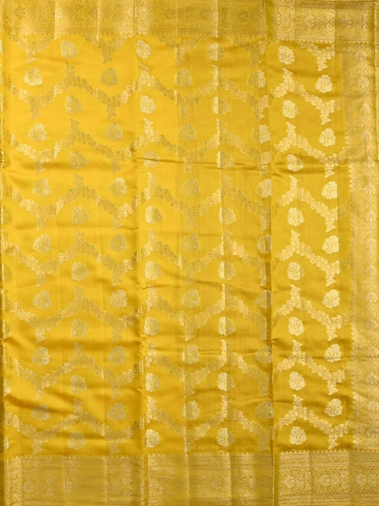 Raw mango pattu saree bright yellow color allover zari weaves & zari border with zari pallu and plain blouse