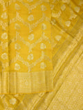 Raw mango pattu saree bright yellow color allover zari weaves & zari border with zari pallu and plain blouse