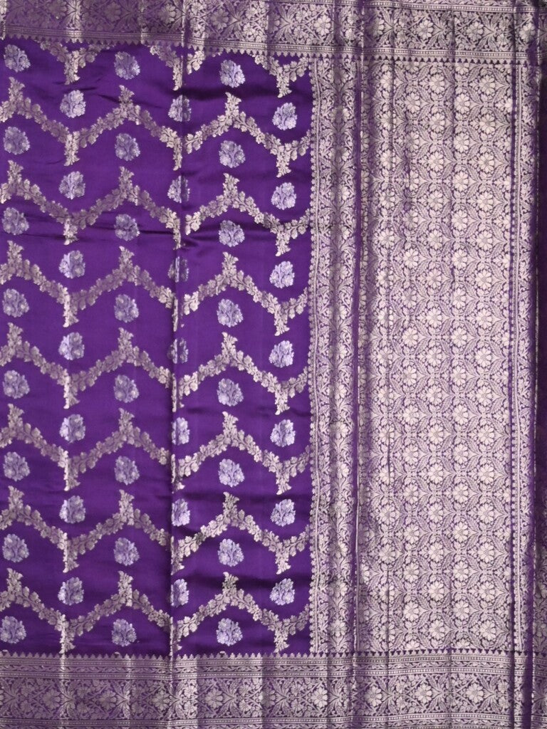 Raw mango pattu saree violet color allover zari weaves & zari border with zari pallu and plain blouse