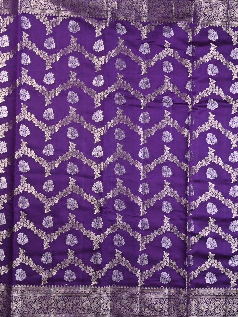 Raw mango pattu saree violet color allover zari weaves & zari border with zari pallu and plain blouse