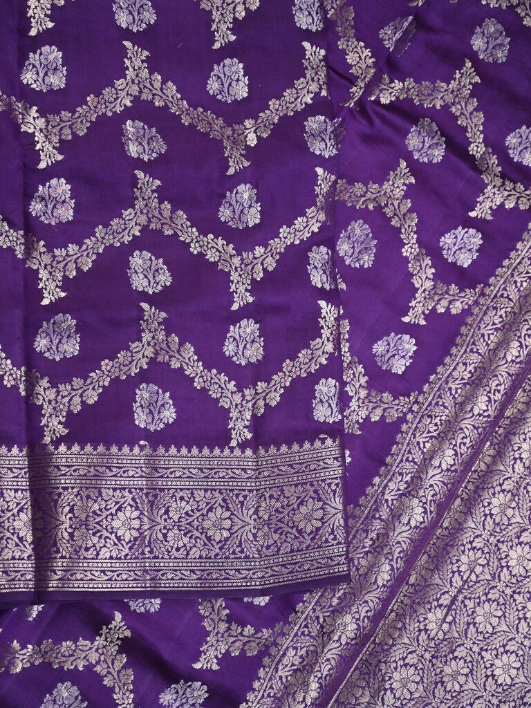 Raw mango pattu saree violet color allover zari weaves & zari border with zari pallu and plain blouse