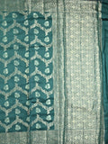 Raw mango pattu saree peacock green color allover zari weaves & zari border with zari pallu and plain blouse
