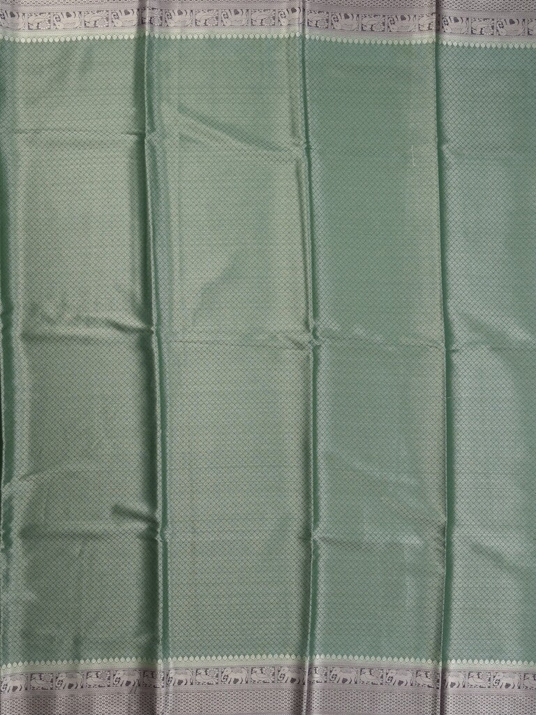 Georgette fancy saree pista green color allover weaves & zari border with rich pallu and plain blouse