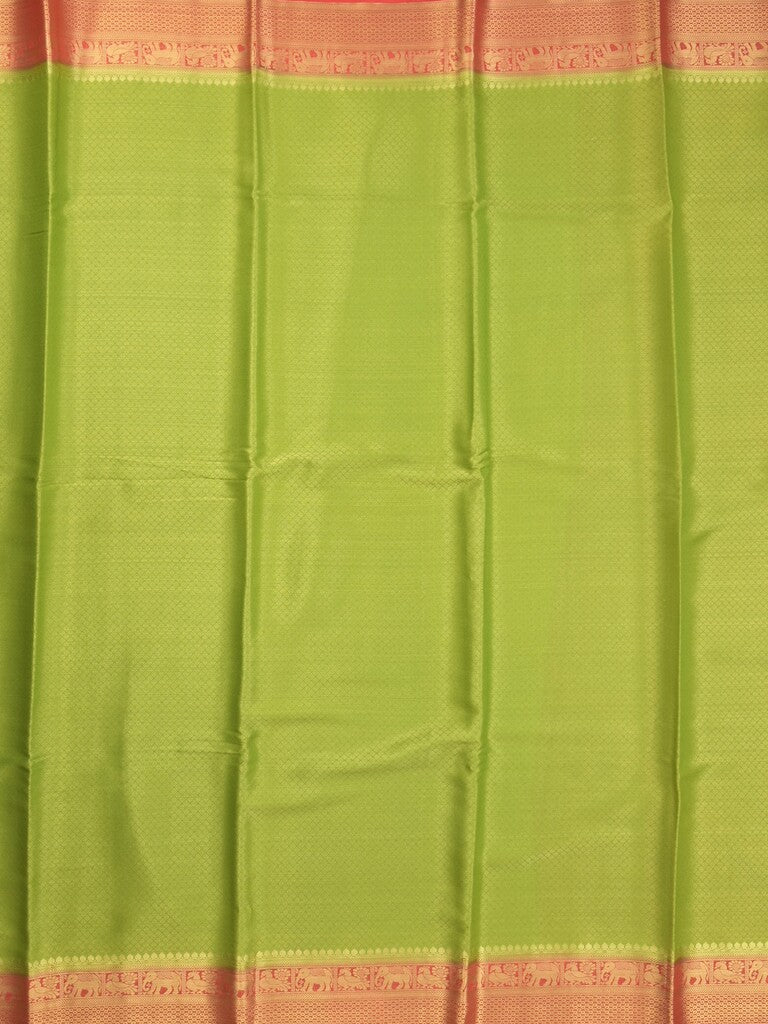 Georgette fancy saree parrot green color allover weaves & zari border with rich pallu and plain blouse