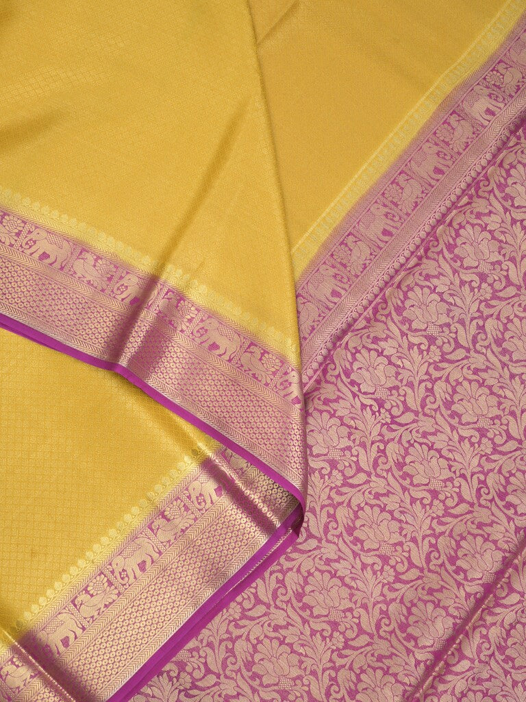 Georgette fancy saree golden yellow color allover weaves & zari border with rich pallu and plain blouse