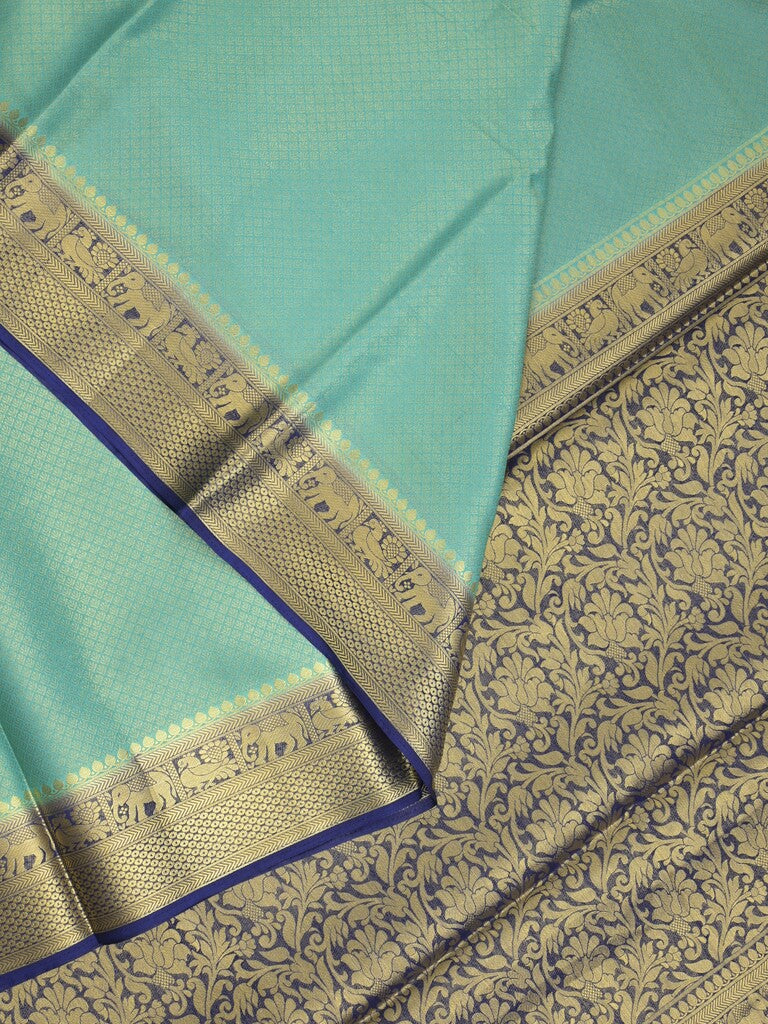 Georgette fancy saree lux green color allover weaves & zari border with rich pallu and plain blouse