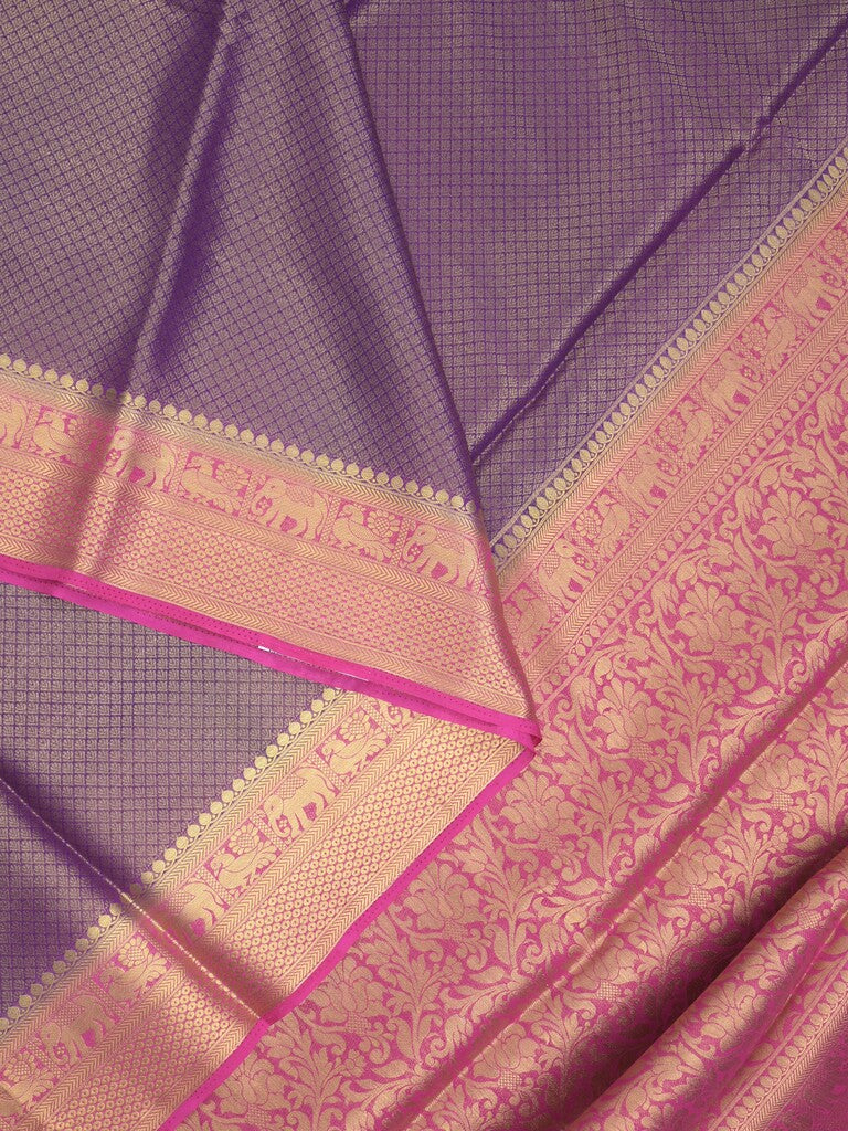 Georgette fancy saree violet color allover weaves & zari border with rich pallu and plain blouse