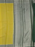Georgette fancy saree yellowish green color allover weaves & zari border with rich pallu and plain blouse