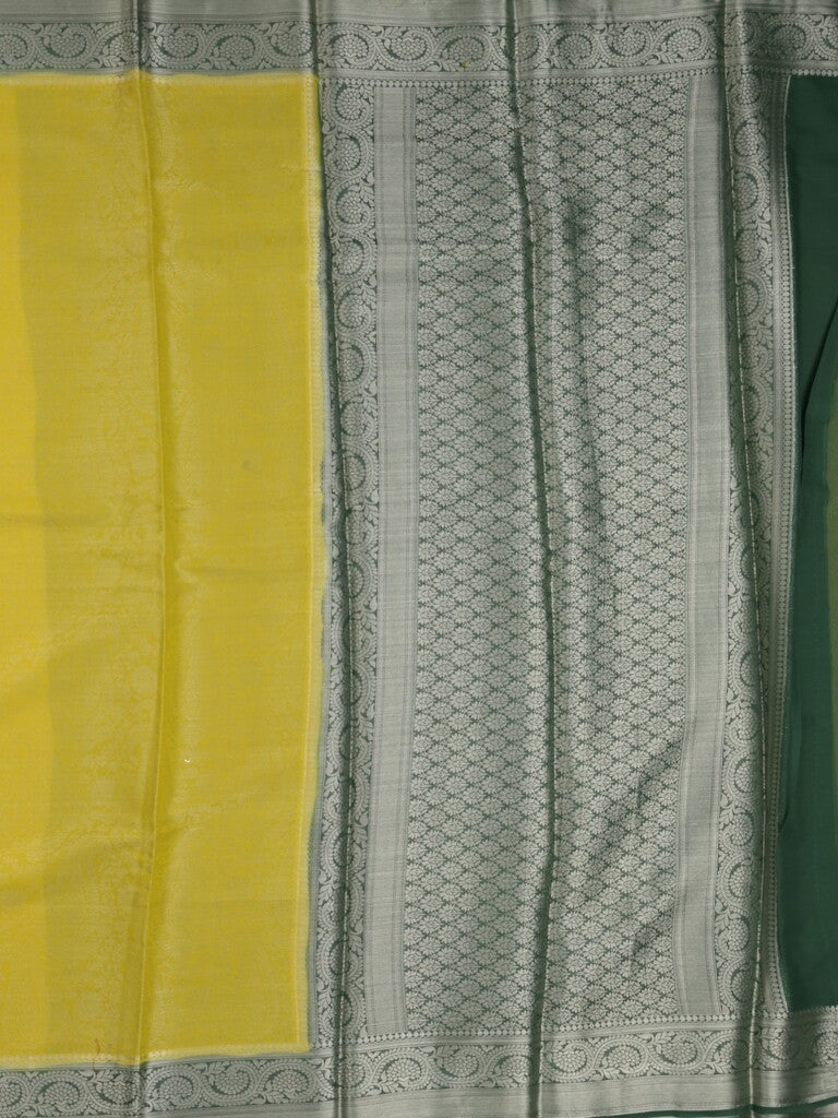 Georgette fancy saree yellowish green color allover weaves & zari border with rich pallu and plain blouse