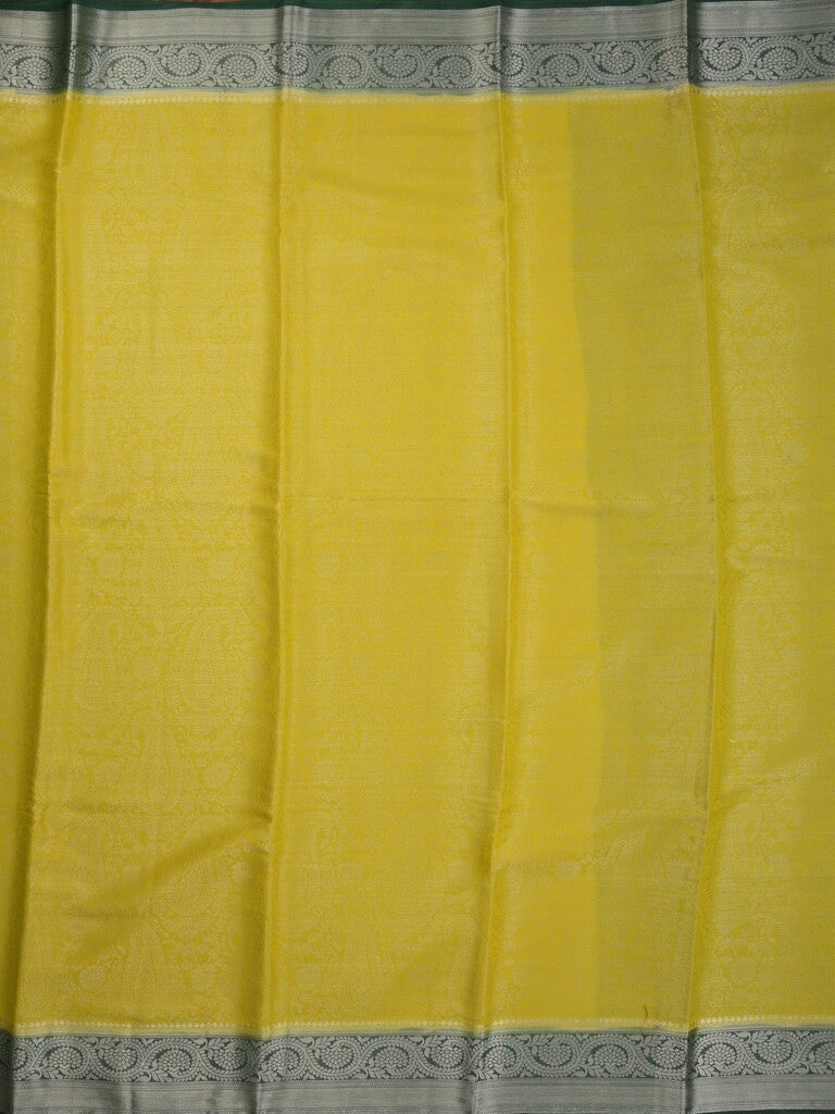 Georgette fancy saree yellowish green color allover weaves & zari border with rich pallu and plain blouse