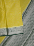 Georgette fancy saree yellowish green color allover weaves & zari border with rich pallu and plain blouse