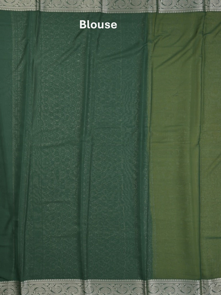 Georgette fancy saree yellowish green color allover weaves & zari border with rich pallu and plain blouse