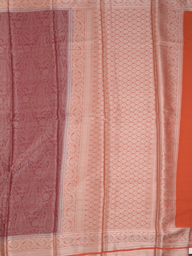 Georgette fancy saree brown color allover weaves & zari border with rich pallu and plain blouse