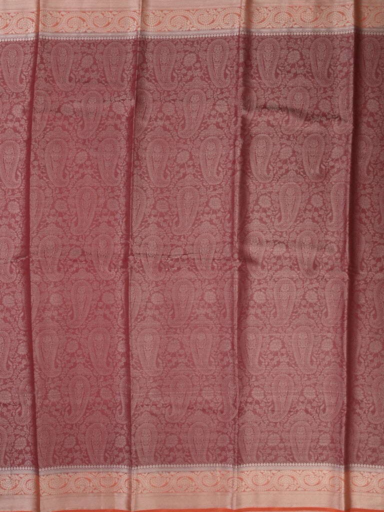 Georgette fancy saree brown color allover weaves & zari border with rich pallu and plain blouse