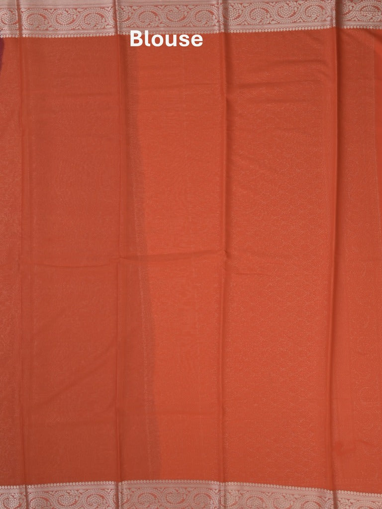 Georgette fancy saree brown color allover weaves & zari border with rich pallu and plain blouse