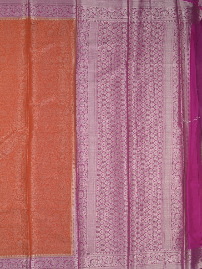 Georgette fancy saree orange color allover weaves & zari border with rich pallu and plain blouse