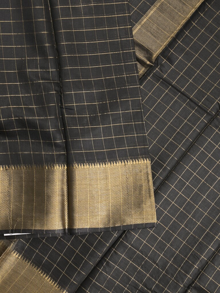 Bhagalpur fancy saree allover checks and zari border with self pallu and attached blouse