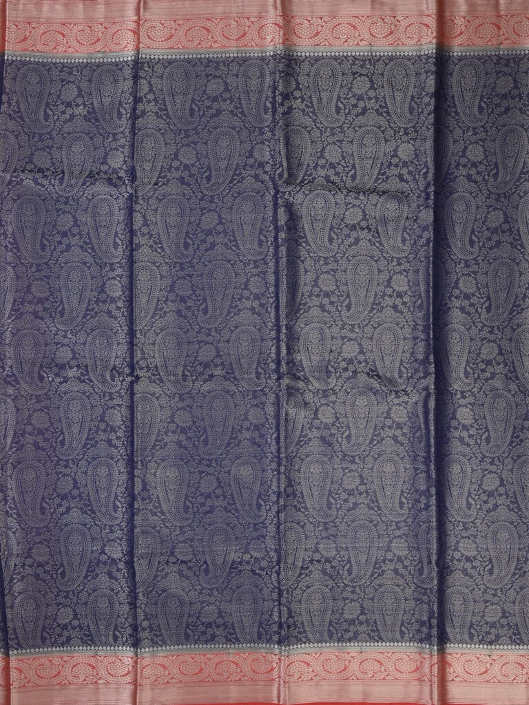 Georgette fancy saree navy blue color allover weaves & zari border with rich pallu and plain blouse