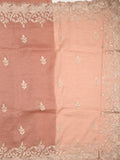 Organza crush fancy saree peach color allover embroidery & embroidery border with running pallu and plain blouse