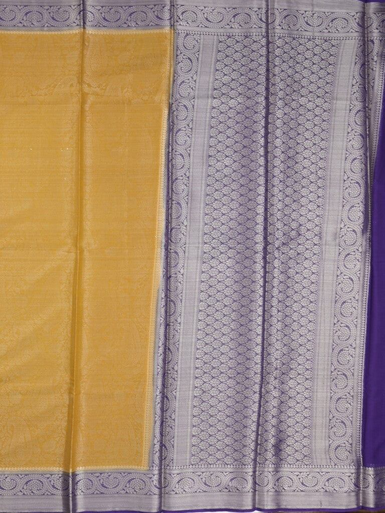 Georgette fancy saree golden yellow color allover weaves & zari border with rich pallu and plain blouse