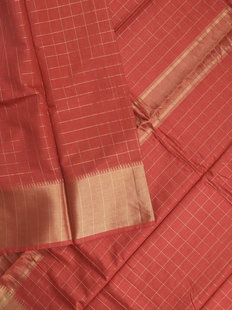 Bhagalpur fancy saree allover checks and zari border with self pallu and attached blouse