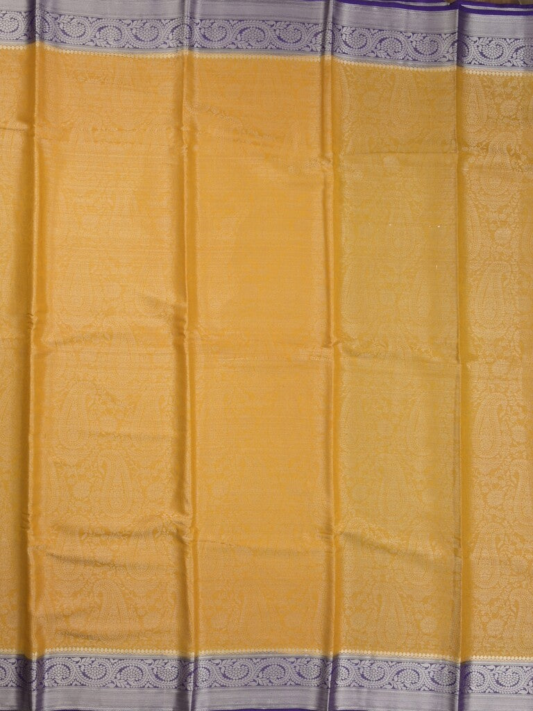 Georgette fancy saree golden yellow color allover weaves & zari border with rich pallu and plain blouse