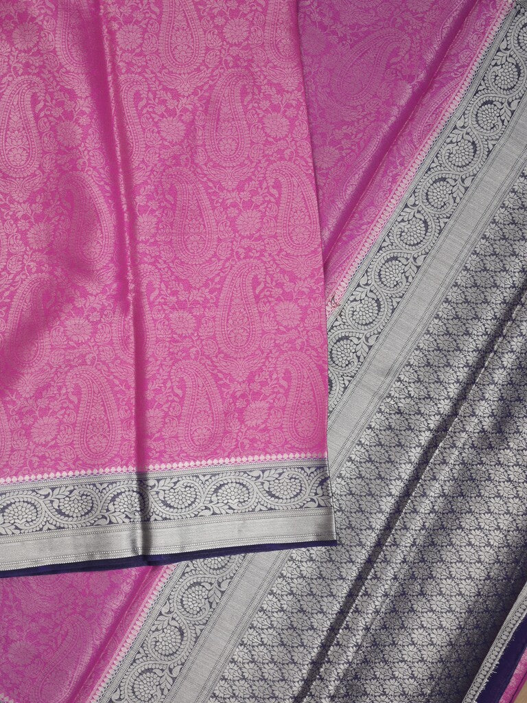 Georgette fancy saree purple color allover weaves & zari border with rich pallu and plain blouse