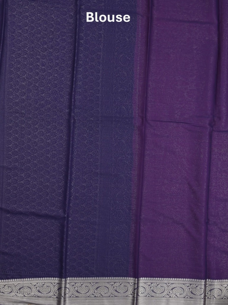 Georgette fancy saree purple color allover weaves & zari border with rich pallu and plain blouse