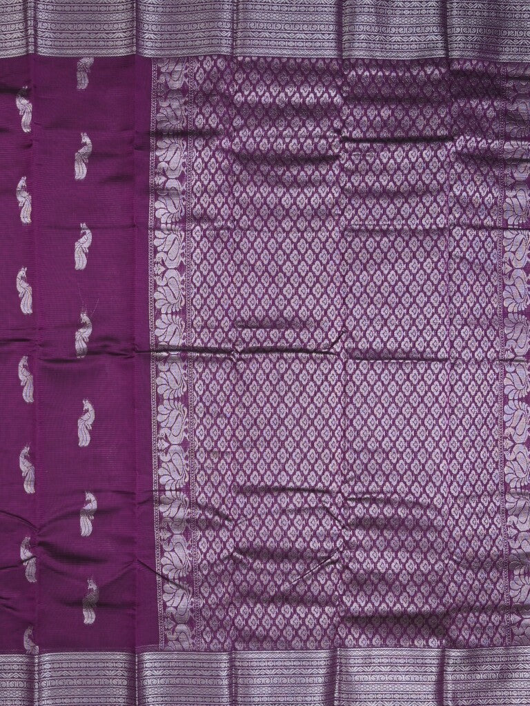 Mangalagiri fancy saree violet color allover zari motifs & zari border with rich pallu and plain blouse
