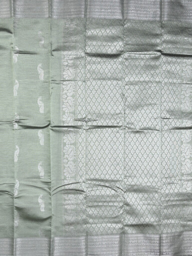 Mangalagiri fancy saree light grey color allover zari motifs & zari border with rich pallu and plain blouse