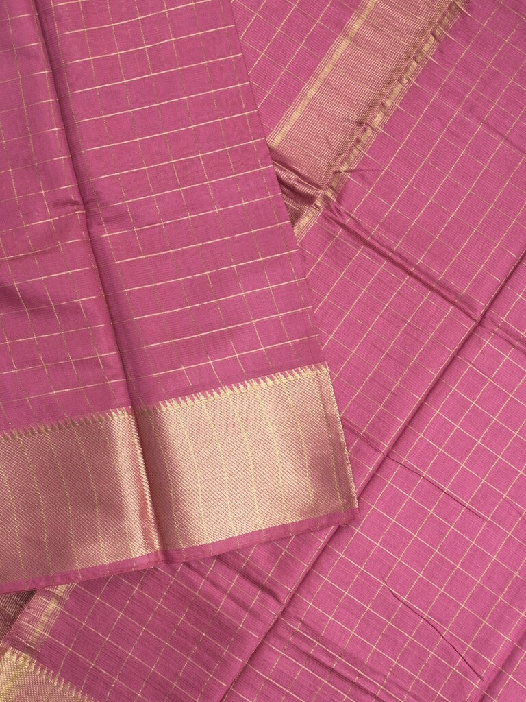 Bhagalpur fancy saree allover checks and zari border with self pallu and attached blouse