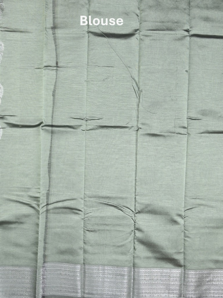 Mangalagiri fancy saree light grey color allover zari motifs & zari border with rich pallu and plain blouse