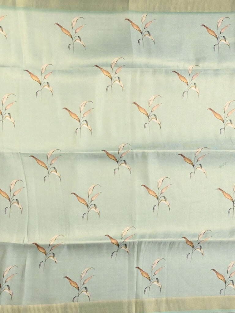 Jute tissue fancy saree pastel blue color allover prints & small zari border with self pallu and printed blouse