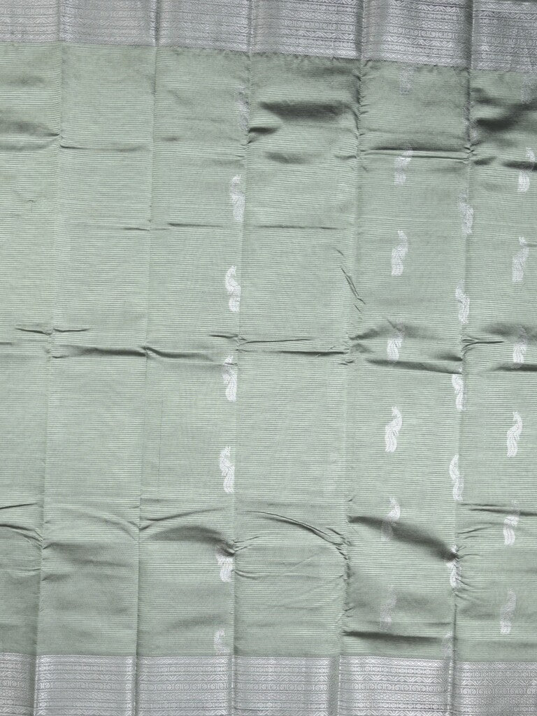 Mangalagiri fancy saree light grey color allover zari motifs & zari border with rich pallu and plain blouse