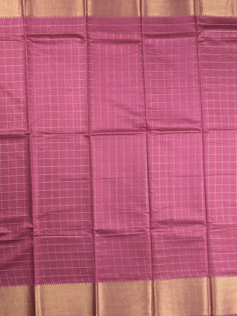 Bhagalpur fancy saree allover checks and zari border with self pallu and attached blouse