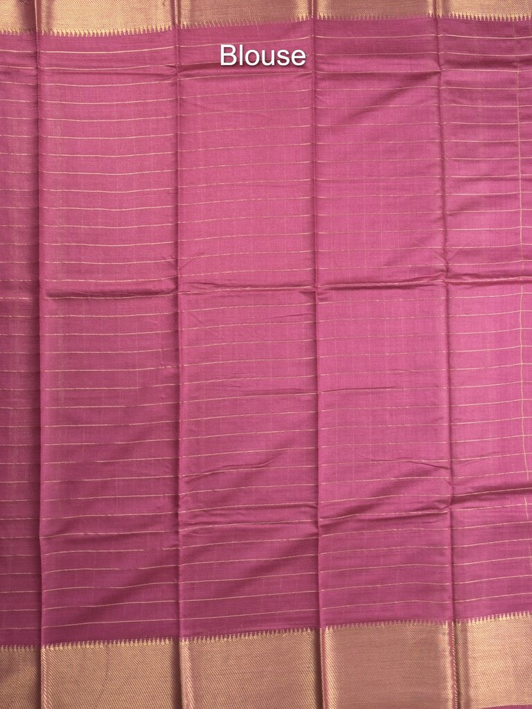 Bhagalpur fancy saree allover checks and zari border with self pallu and attached blouse