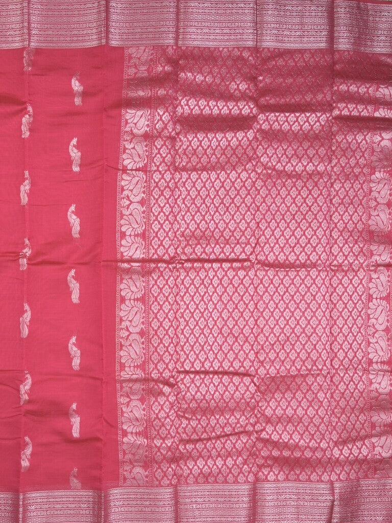 Mangalagiri fancy saree pink color allover zari motifs & zari border with rich pallu and plain blouse