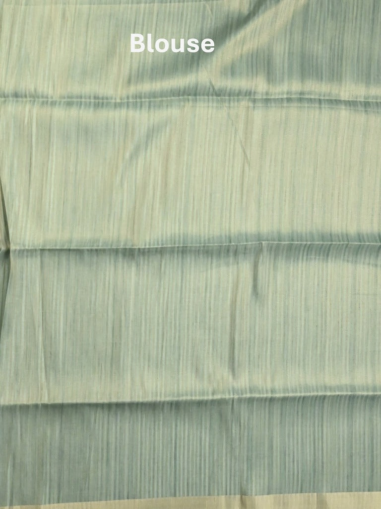 Jute tissue fancy saree pastel blue color allover prints & small zari border with self pallu and printed blouse