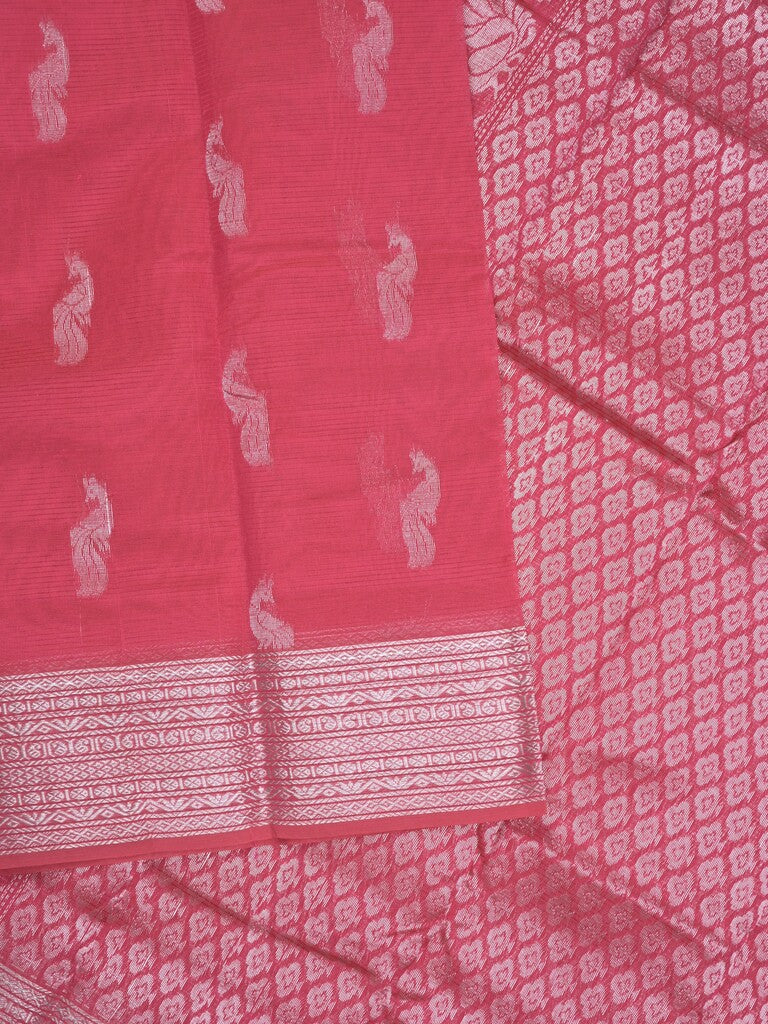 Mangalagiri fancy saree pink color allover zari motifs & zari border with rich pallu and plain blouse