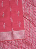 Mangalagiri fancy saree pink color allover zari motifs & zari border with rich pallu and plain blouse