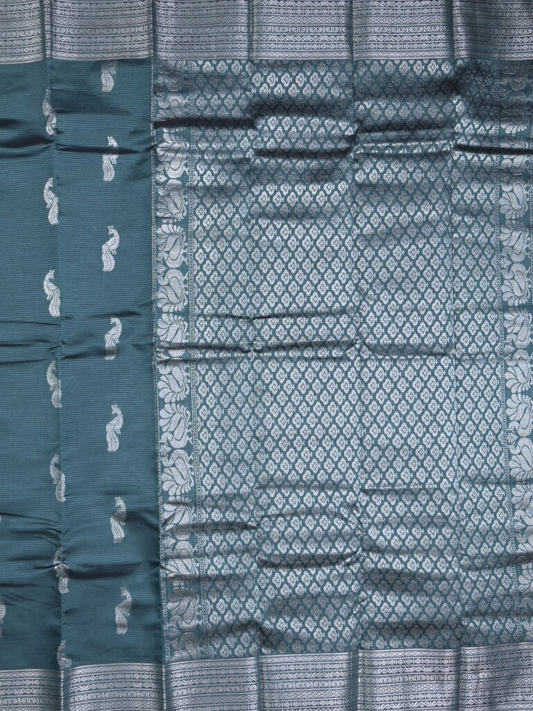 Mangalagiri fancy saree grey color allover zari motifs & zari border with rich pallu and plain blouse