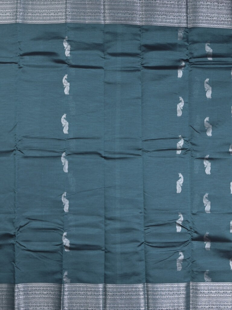 Mangalagiri fancy saree grey color allover zari motifs & zari border with rich pallu and plain blouse