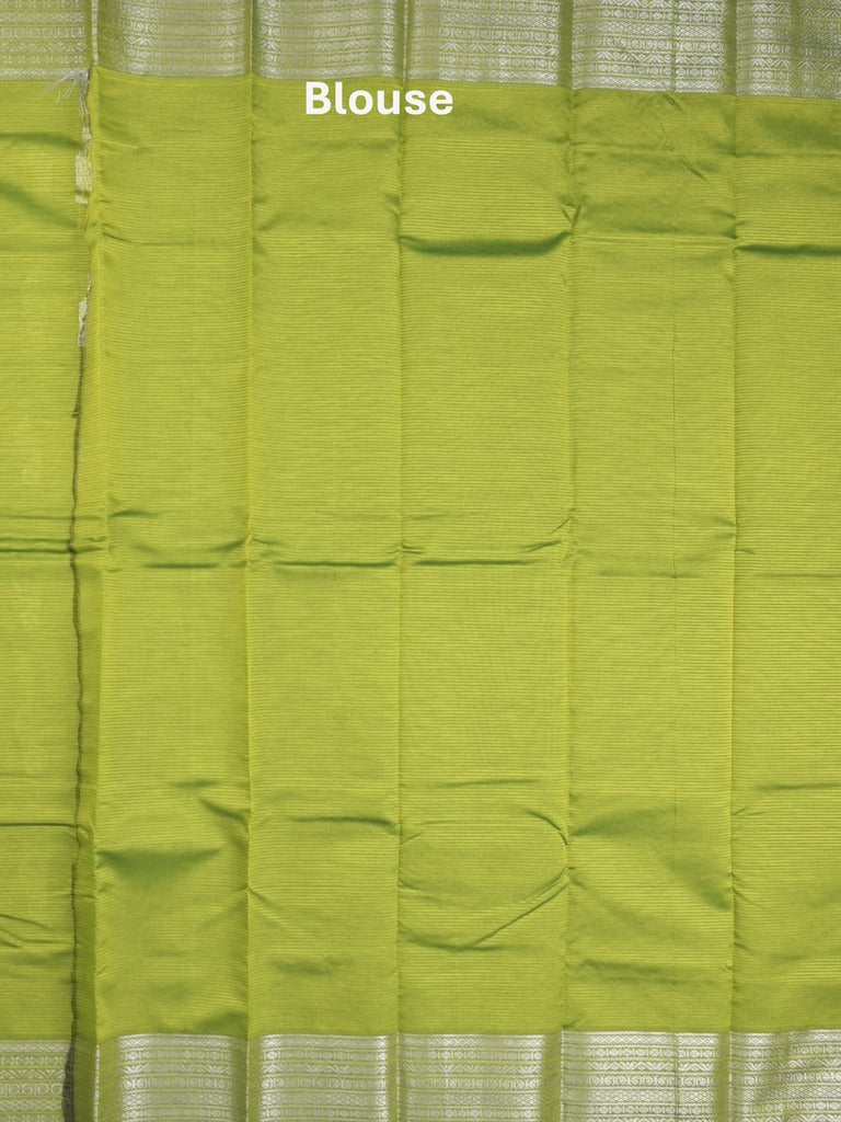 Mangalagiri fancy saree parrot green color allover zari motifs & zari border with rich pallu and plain blouse