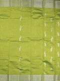 Mangalagiri fancy saree parrot green color allover zari motifs & zari border with rich pallu and plain blouse