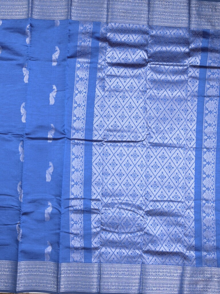 Mangalagiri fancy saree sky blue color allover zari motifs & zari border with rich pallu and plain blouse