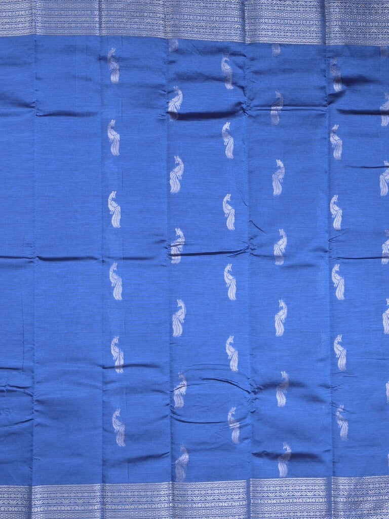 Mangalagiri fancy saree sky blue color allover zari motifs & zari border with rich pallu and plain blouse