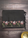 Tussar fancy saree allover checks with embroidery border and attached blouse