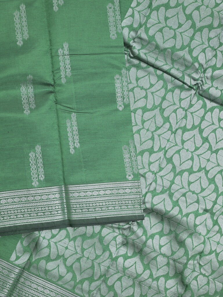 Mangalagiri fancy saree bottle green color allover zari motifs & zari border with rich pallu and plain blouse